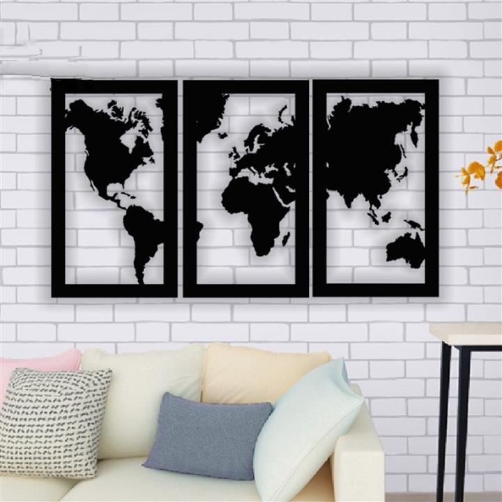 دیوارکوب مدل چوبی نقشه جهان مجموعه سه عددی